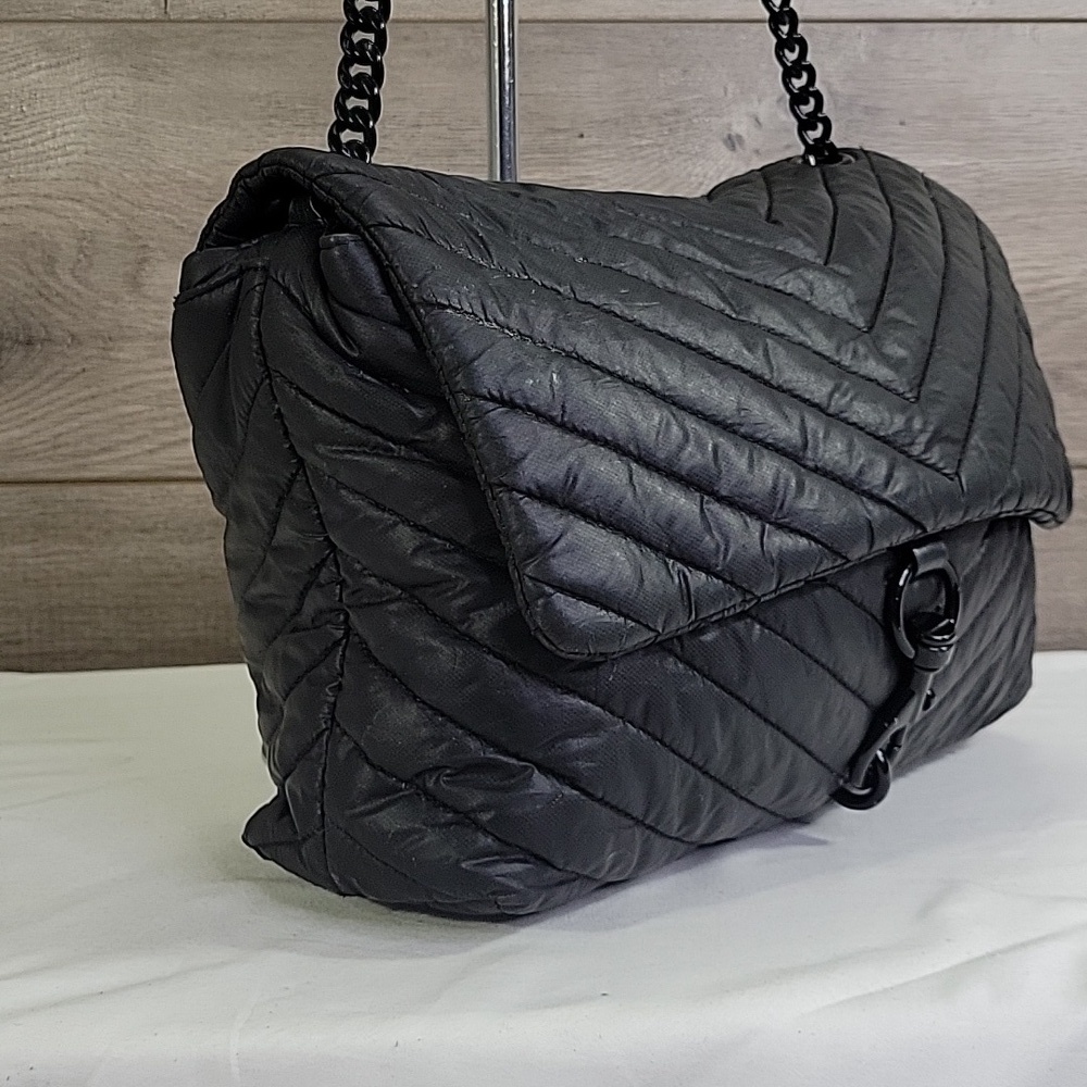 Rebecca Minkoff Black Nylon Quilted Chain Strap Crossbody Shoulder Bag - Picture 3 of 15